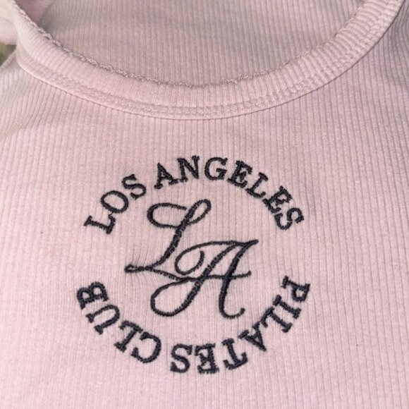 White pink Los Angeles Pilates Club Sleeveless Ribbed Tank Top - Picture 4 of 5